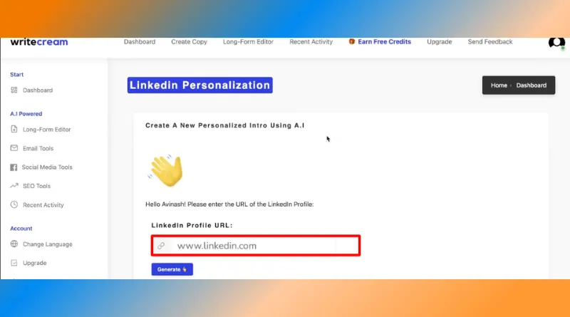 Writecream linkedein personalization