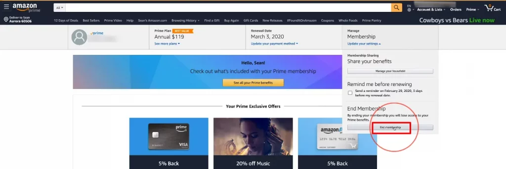 Click Amazon End Membership