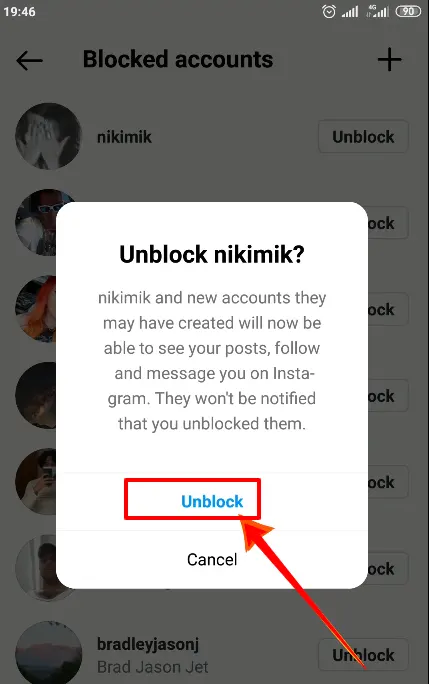Click Instagram Permit blocking