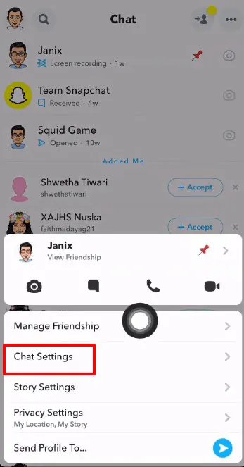 Snapchat Chat settings