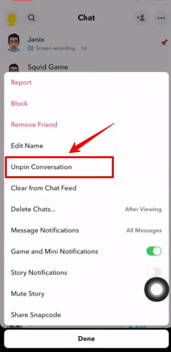 Snapchat Unpin conversation-1